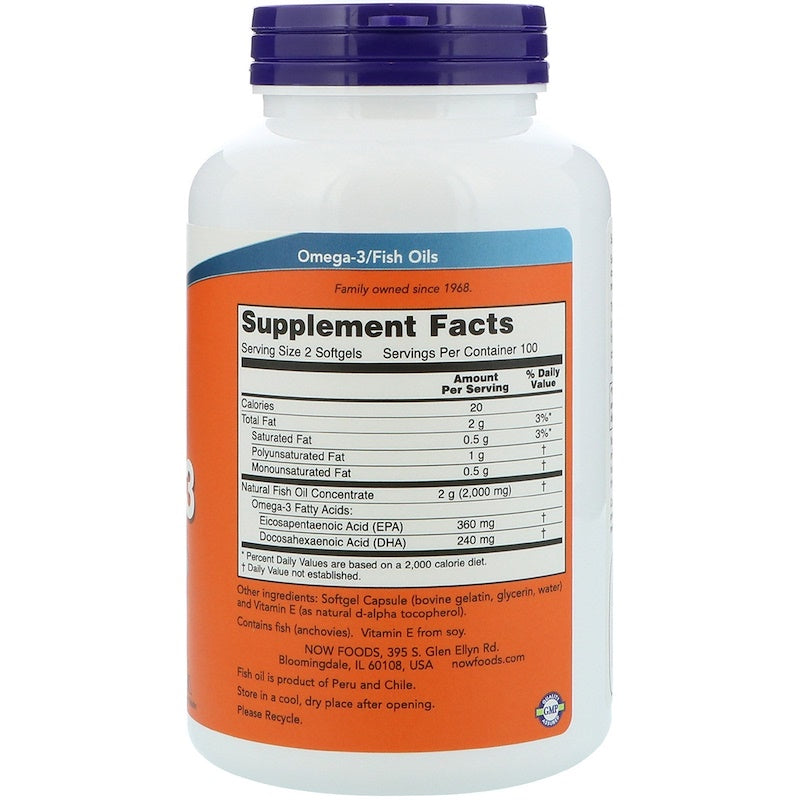 Now Foods, Omega-3, 180 EPA/120 DHA, 200-500 Softgels - Ultimate Sup Singapore