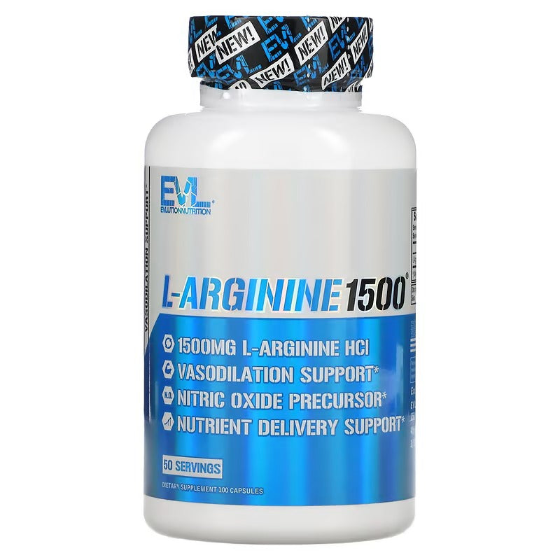 EVLution Nutrition, L-Arginine1500, Vasodilation Support, Nitric Oxide, Muscle Booster, Vegan and Gluten Free, 100 Caps - Ultimate Sup Singapore