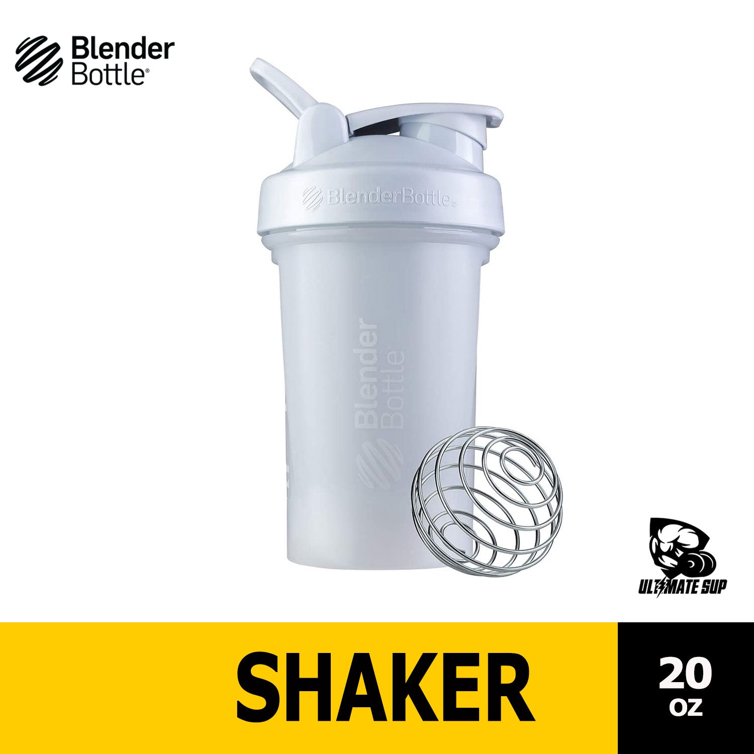 Blender Bottle, Protein Shaker, Water Bottle, Classic With Loop Version 2, 20oz - Ultimate Sup Singapore