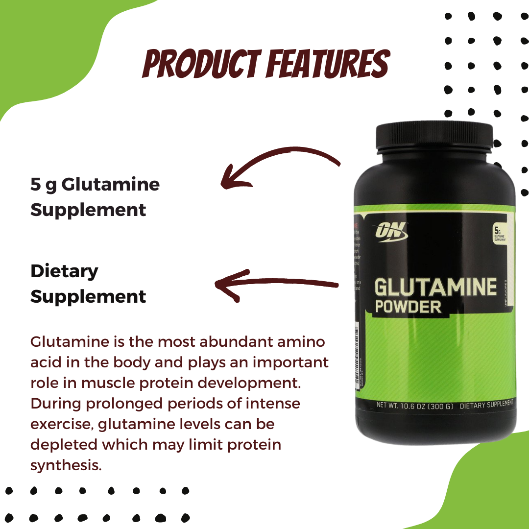 Optimum Nutrition, Glutamine Powder, L Glutamine, Amino Acid, Post Workout, Muscle Recovery, Unflavored, 300g - Ultimate Sup Singapore