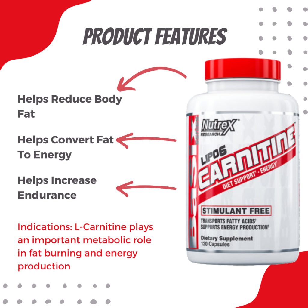 Nutrex Lipo-6 Carnitine, Reduces Body Fat, Increases Endurance, Stimulant Free, Fast Absorbing Capsules, 120 Capsules - Ultimate Sup Singapore