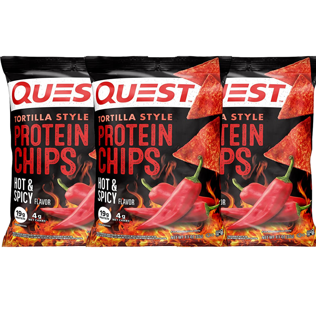 Quest Nutrition, Protein Chips, 3 Packs - 8 Packs, 32g Each, hot & spicy