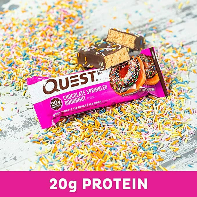 Quest Nutrition, Protein Bar, Various Flavors, 12 Bars, 60g Each, 3pcsChocoDoughnut