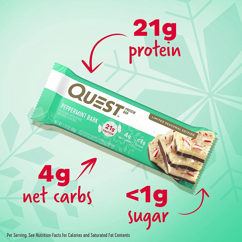 Quest Nutrition, Protein Bar, Various Flavors, 12 Bars, 60g Each, 3pcsPeppermint