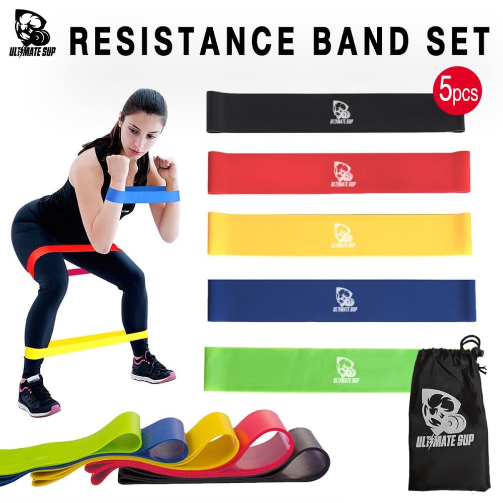 5 Piece Fitness Resistance Loop Band Set | 5 Levels Resistance Loop Bands | Build Muscle | Tone Abs &Butt - Ultimate Sup Singapore