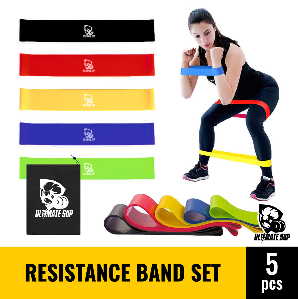 5 Piece Fitness Resistance Loop Band Set | 5 Levels Resistance Loop Bands | Build Muscle | Tone Abs &Butt - Ultimate Sup Singapore