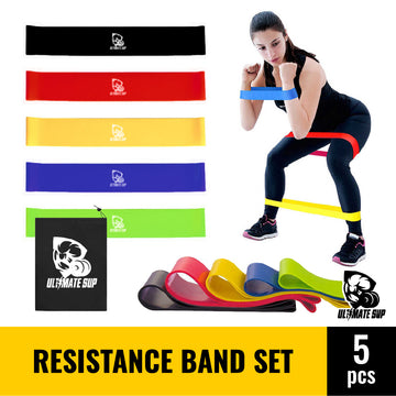 5 Piece Fitness Resistance Loop Band Set | 5 Levels Resistance Loop Bands | Build Muscle | Tone Abs &Butt - Ultimate Sup Singapore