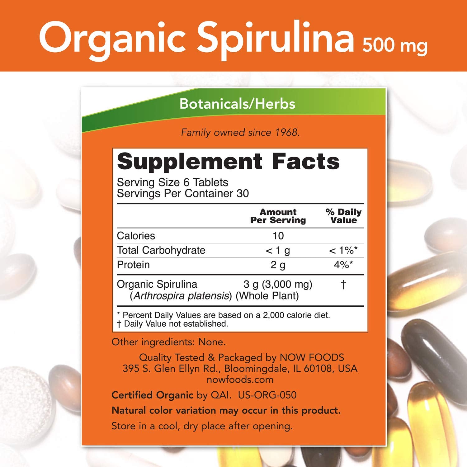 Now Foods, Certified Organic Spirulina 500-1000mg - Ultimate Sup Singapore