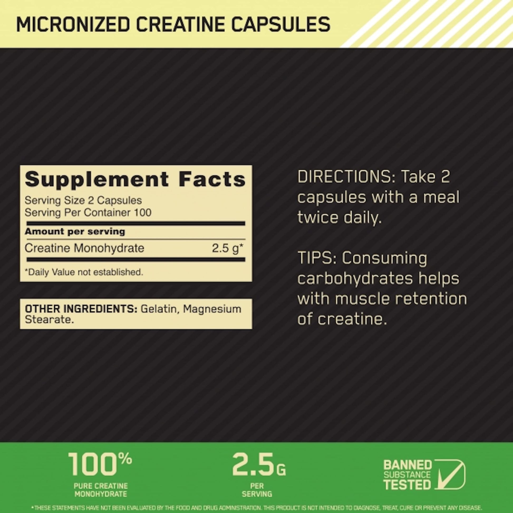 Optimum Nutrition Micronized Creatine Monohydrate Capsules 2.5 g, 100-300 Capsules - Ultimate Sup Singapore