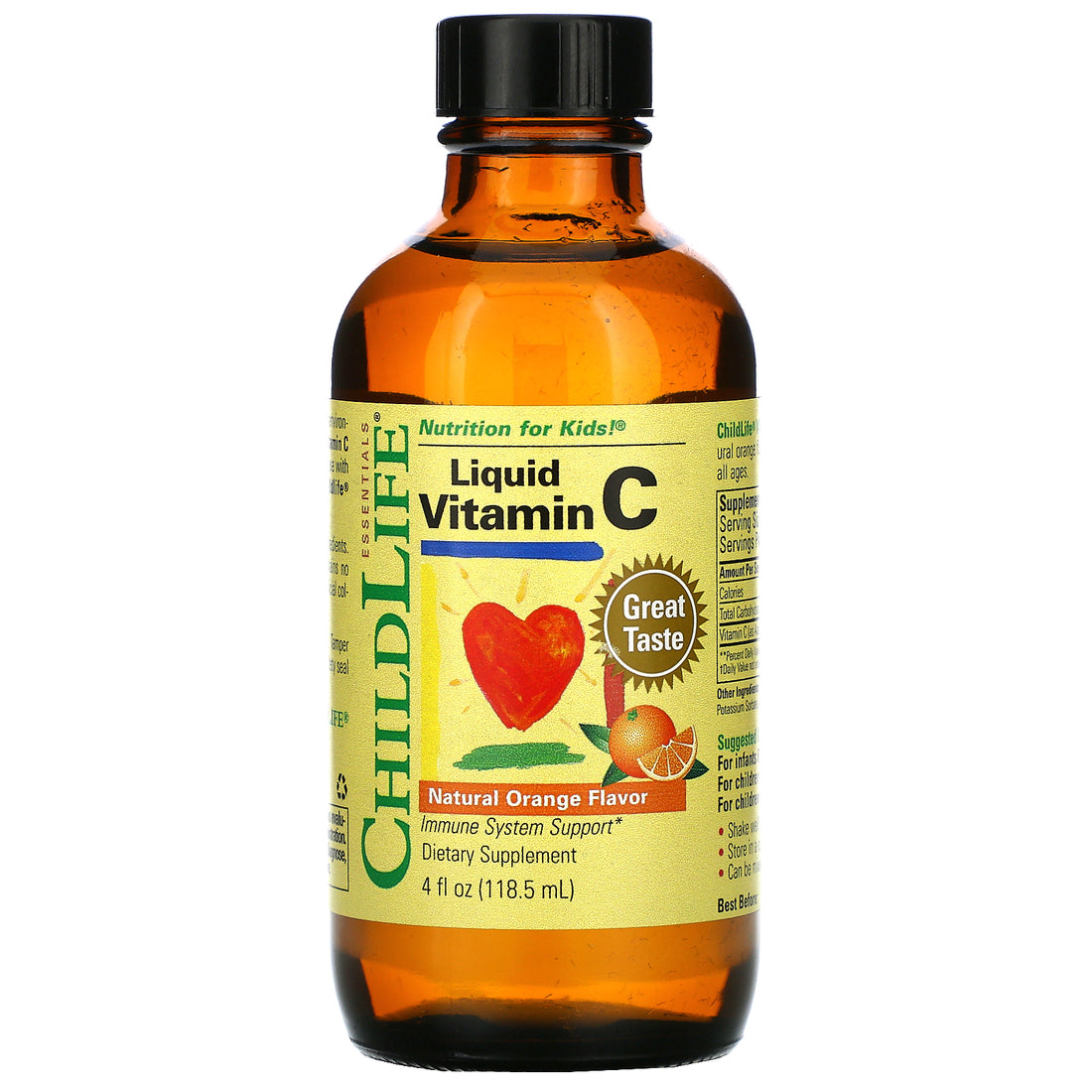 ChildLife, Essentials, Liquid Vitamin C, Natural Orange, 4 fl oz (118.5 ml) - Ultimate Sup Singapore