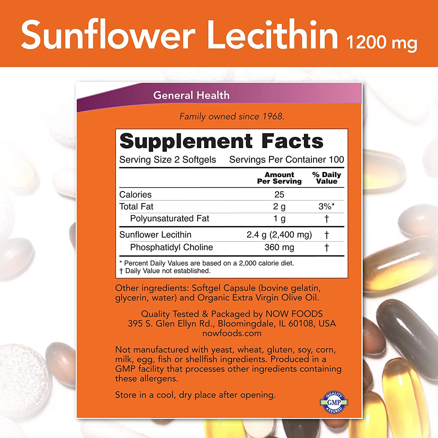 NOW Supplements Sunflower Lecithin 1200mg with Phosphatidyl Choline | Nervous System Support 200 Softgels - Ultimate Sup Singapore