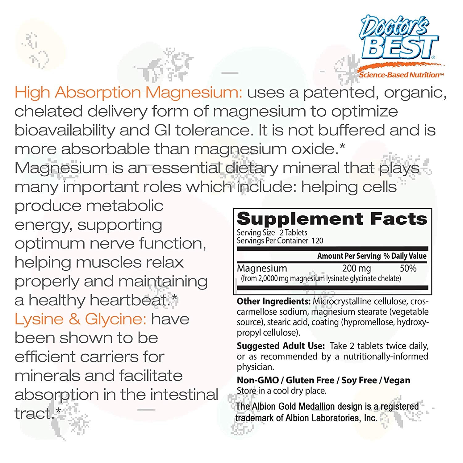 Doctor's Best, Magnesium Glycinate 100mg High Absorption 100% Chelated with Albion Minerals, 120-240 tabs - Ultimate Sup Singapore