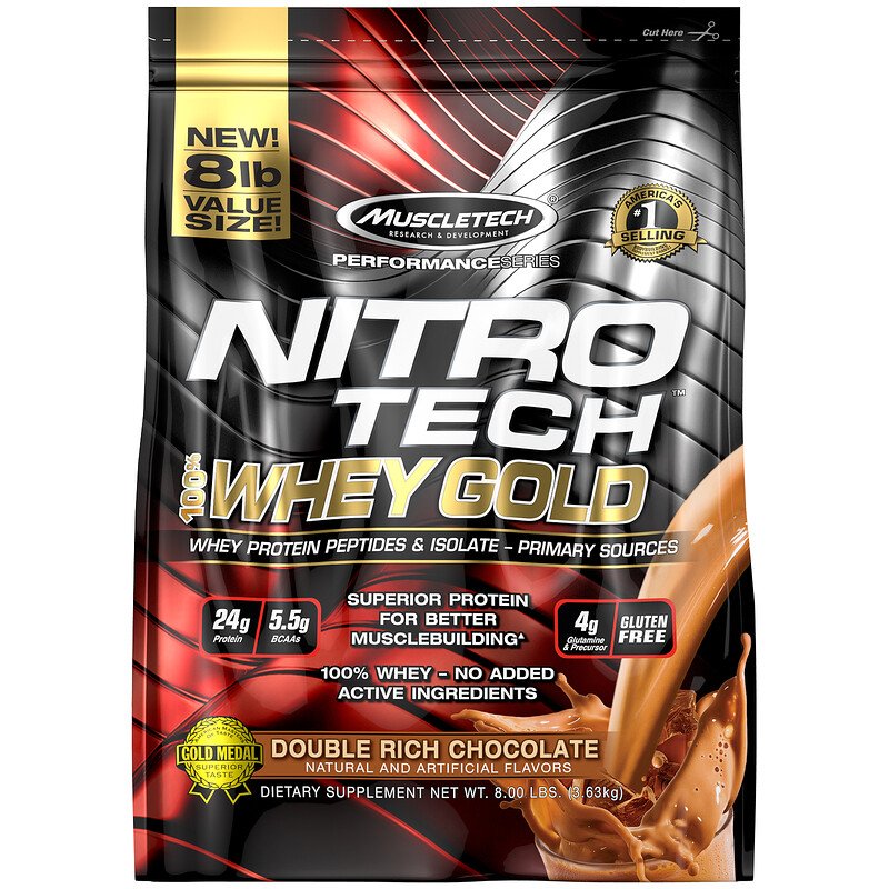 MuscleTech, Nitro Tech Whey Gold, 2-8lbs, double chocolate 8lb