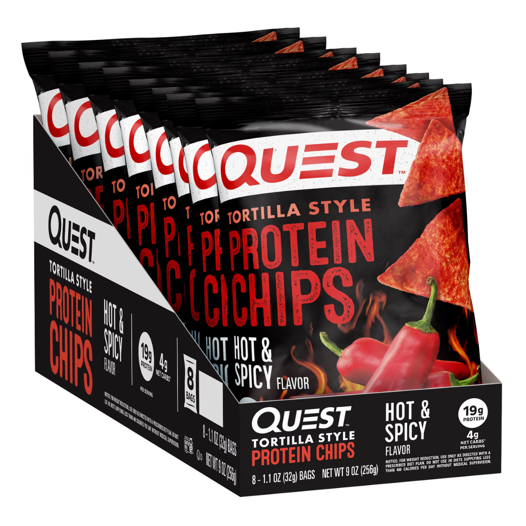 Quest Nutrition, Protein Chips, 3 Packs - 8 Packs, 32g Each, hot & spicy