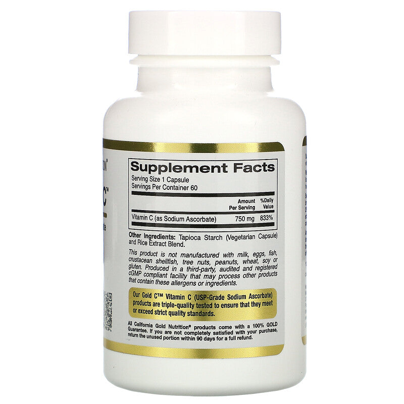 California Gold Nutrition, Buffered Vitamin C, 750 mg, 60 Veggie Capsules - Ultimate Sup Singapore