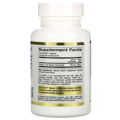 California Gold Nutrition, Buffered Vitamin C, 750 mg, 60 Veggie Capsules - Ultimate Sup Singapore