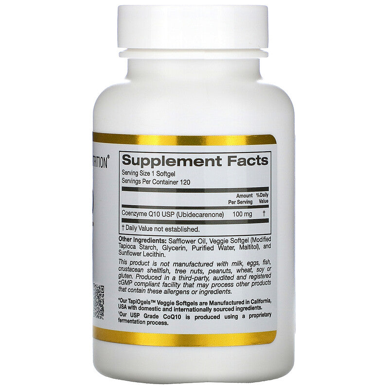 California Gold Nutrition, CoQ10, 100 mg, 120 Veggie Softgels - Ultimate Sup Singapore