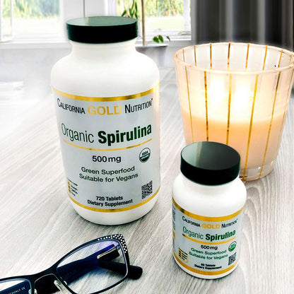 California Gold Nutrition, Green Superfood, Organic Spirulina, USDA Certified, 500 mg, 60-240-720 Tablets - Ultimate Sup Singapore