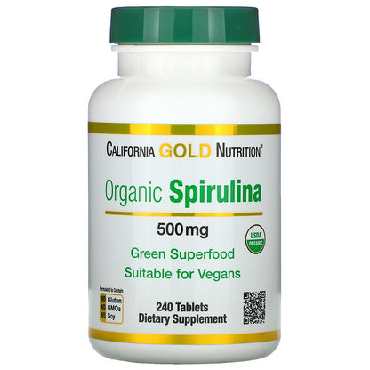 California Gold Nutrition, Green Superfood, Organic Spirulina, USDA Certified, 500 mg, 60-240-720 Tablets - Ultimate Sup Singapore