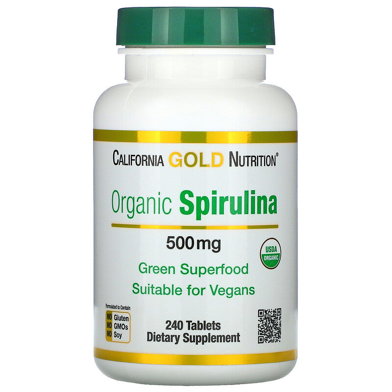 California Gold Nutrition, Green Superfood, Organic Spirulina, USDA Certified, 500 mg, 60-240-720 Tablets - Ultimate Sup Singapore