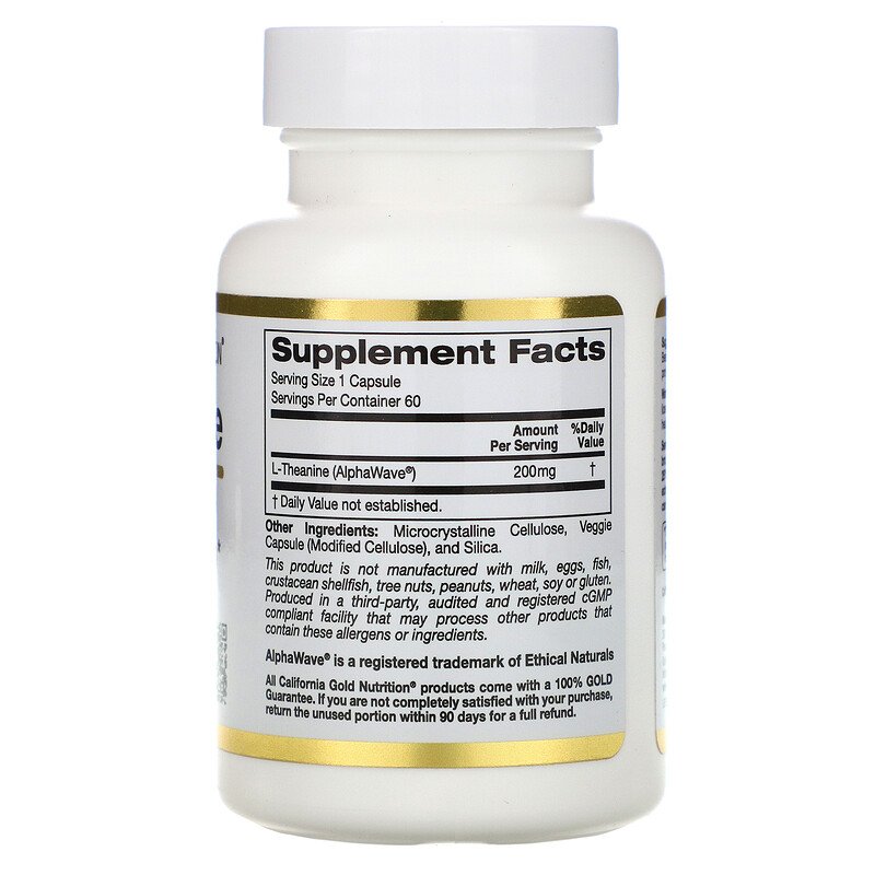 California Gold Nutrition, L-Theanine, AlphaWave, Supports Relaxation, Calm Focus, 200 mg, 30-60 VegCaps, 30-60 Sers - Ultimate Sup Singapore
