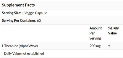 California Gold Nutrition, L-Theanine, AlphaWave, Supports Relaxation, Calm Focus, 200 mg, 30-60 VegCaps, 30-60 Sers - Ultimate Sup Singapore