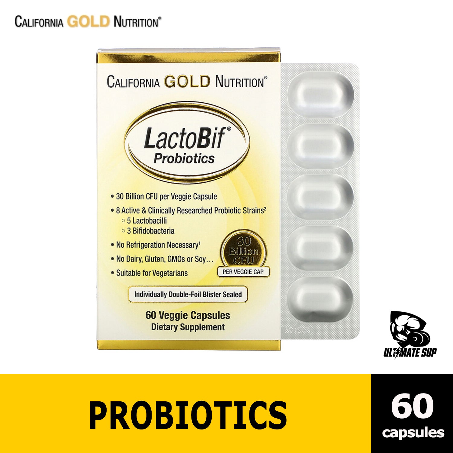 California Gold Nutrition, LactoBif Probiotics, 30 Billion CFU, 60 Veggie Capsules - Ultimate Sup Singapore