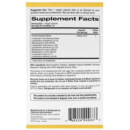 California Gold Nutrition, LactoBif Probiotics, 5 Billion CFU, 60 Veggie Capsules - Ultimate Sup Singapore