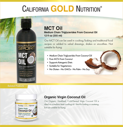 California Gold Nutrition | Organic MCT Oil | 12 - 32 fl oz (355 - 946 ml) - Ultimate Sup Singapore