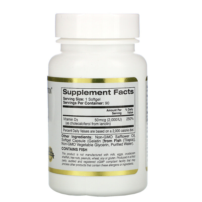 California Gold Nutrition, Vitamin D3, 125/50 mcg (5000/2000 IU), 90 Fish Gelatin Softgels - Ultimate Sup Singapore