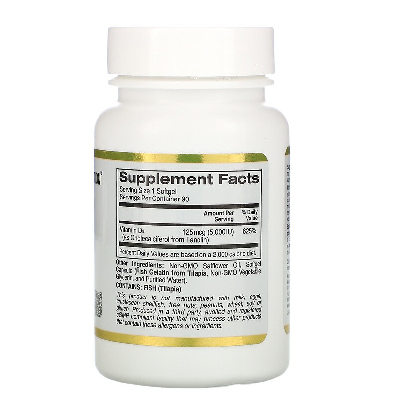 California Gold Nutrition, Vitamin D3, 125/50 mcg (5000/2000 IU), 90 Fish Gelatin Softgels - Ultimate Sup Singapore