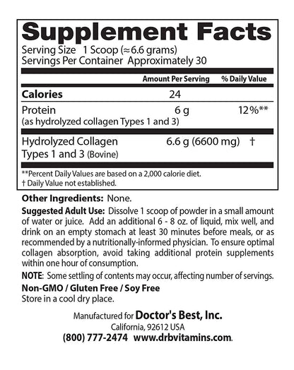 Doctor's Best, Collagen, Types 1 & 3 Powder, 7.1 oz (200 g) - Ultimate Sup Singapore