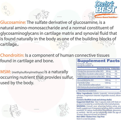 Doctor's Best, Glucosamine Chondroitin MSM with OptiMSM, 240-360 Veggie Caps - Ultimate Sup Singapore