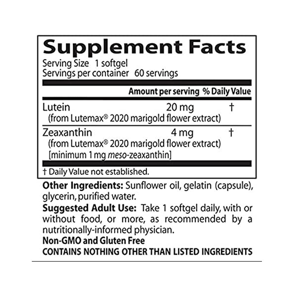 Doctor's Best Lutein Featuring Lutemax, 20 mg, 60 Softgels - Ultimate Sup Singapore
