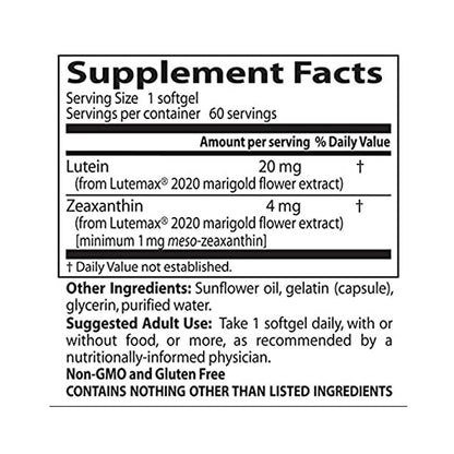 Doctor's Best Lutein Featuring Lutemax, 20 mg, 60 Softgels - Ultimate Sup Singapore