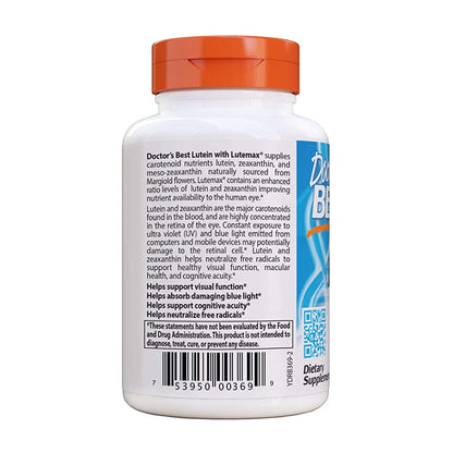 Doctor's Best Lutein Featuring Lutemax, 20 mg, 60 Softgels - Ultimate Sup Singapore