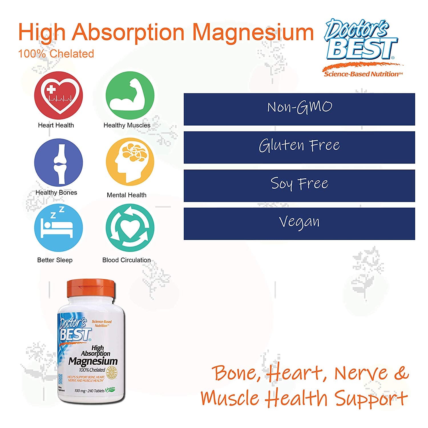 Doctor's Best, Magnesium Glycinate 100mg High Absorption 100% Chelated with Albion Minerals, 120-240 tabs - Ultimate Sup Singapore