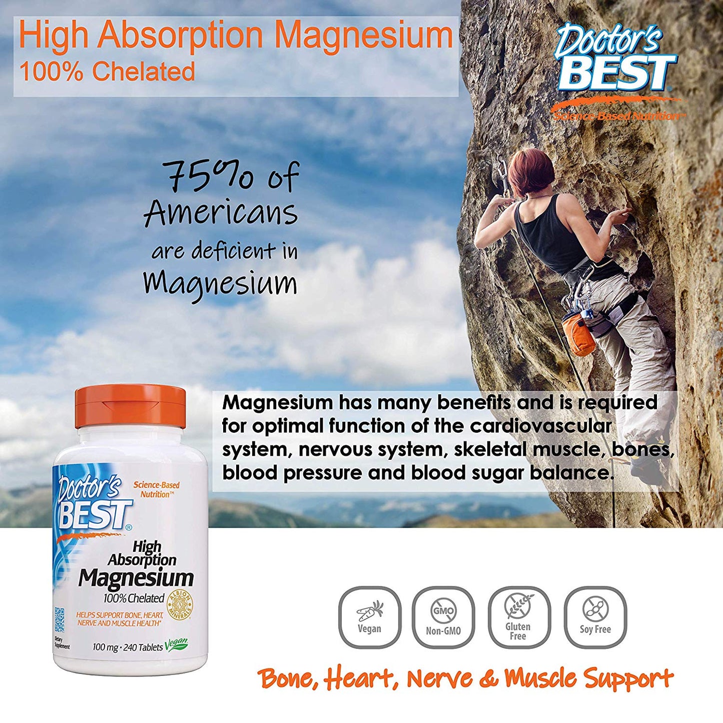 Doctor's Best, Magnesium Glycinate 100mg High Absorption 100% Chelated with Albion Minerals, 120-240 tabs - Ultimate Sup Singapore