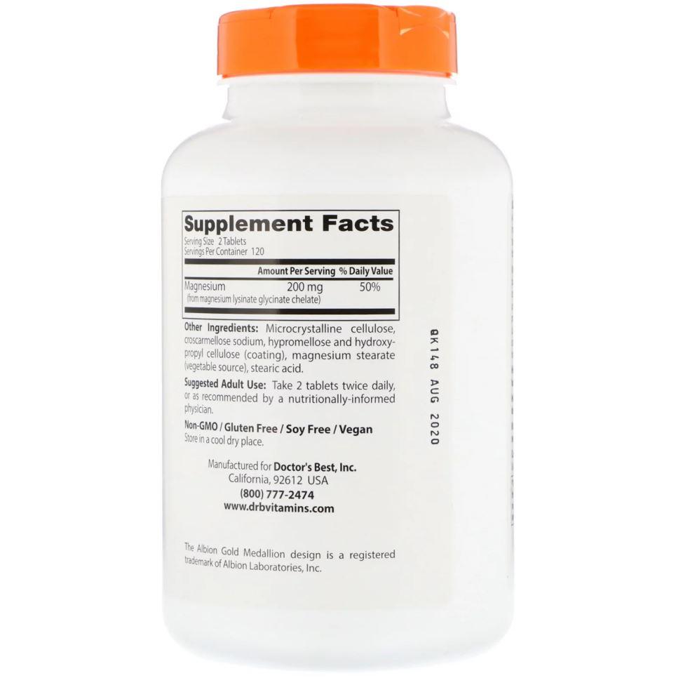 Doctor's Best, Magnesium Glycinate 100mg High Absorption 100% Chelated with Albion Minerals, 120-240 tabs - Ultimate Sup Singapore
