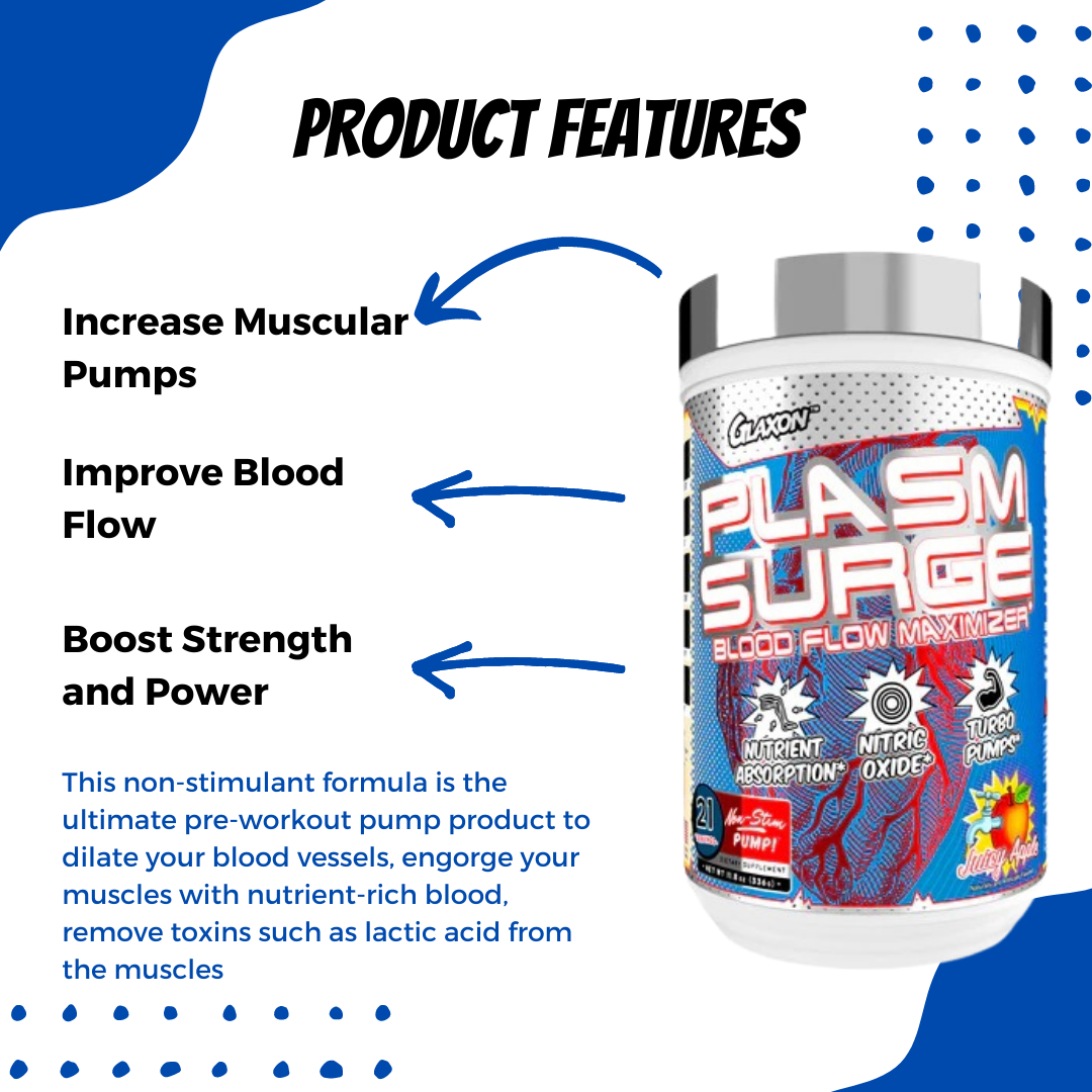 Glaxon Plasm Surge, Americanade Flavour, Pre Workout, Nitric Oxide, L-Citrulline & L-Arginine, Dietary Supplement, 21 Servings - Ultimate Sup Singapore