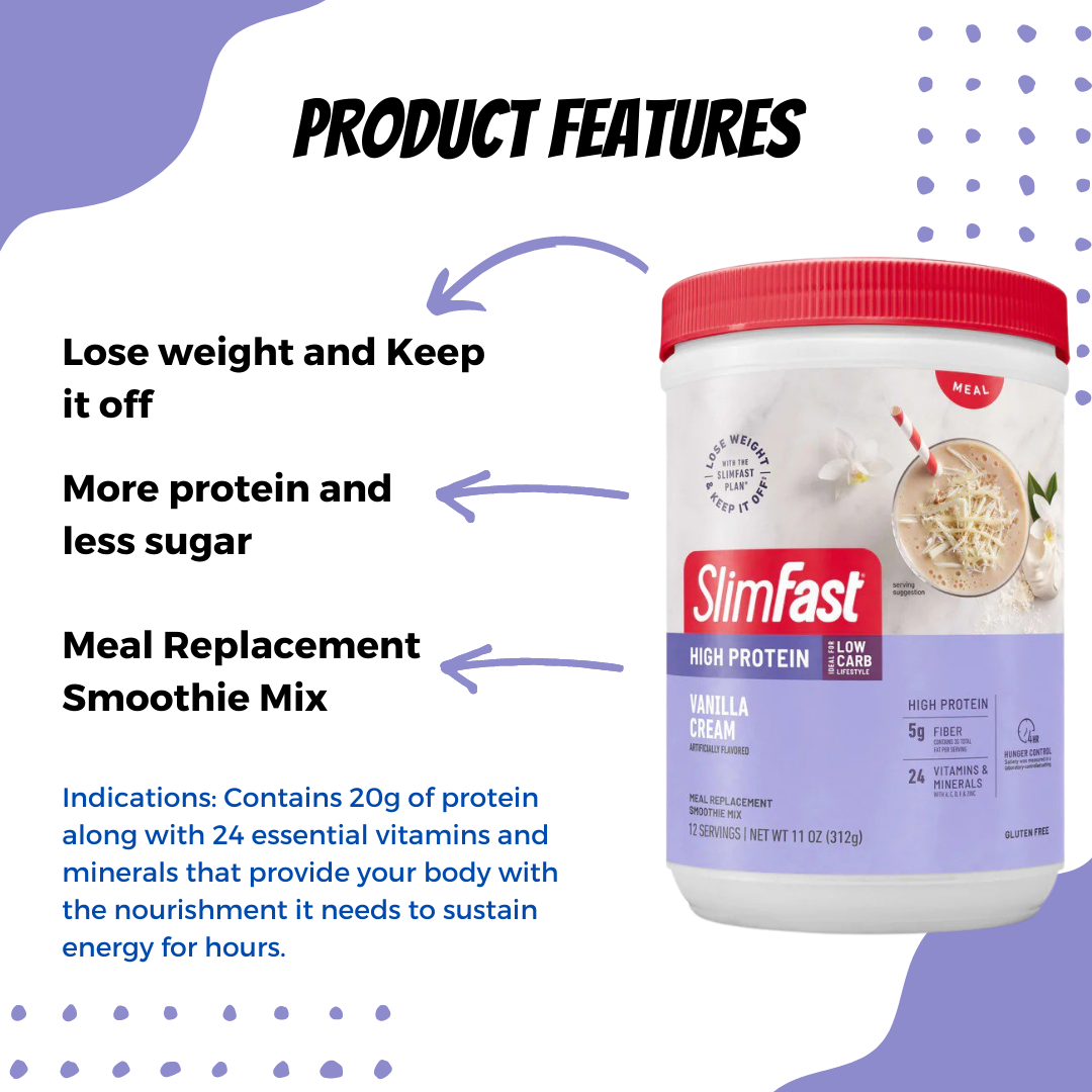 SlimFast High Protein Nutrition Smoothie Mixes 12 Serving Canister - 312g - Ultimate Sup Singapore