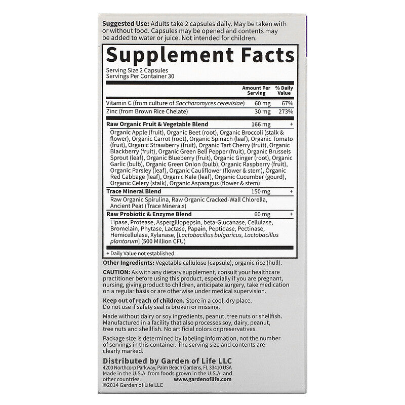 Garden of Life, Vitamin Code, RAW Zinc, 60 Vegan Capsules - Ultimate Sup Singapore