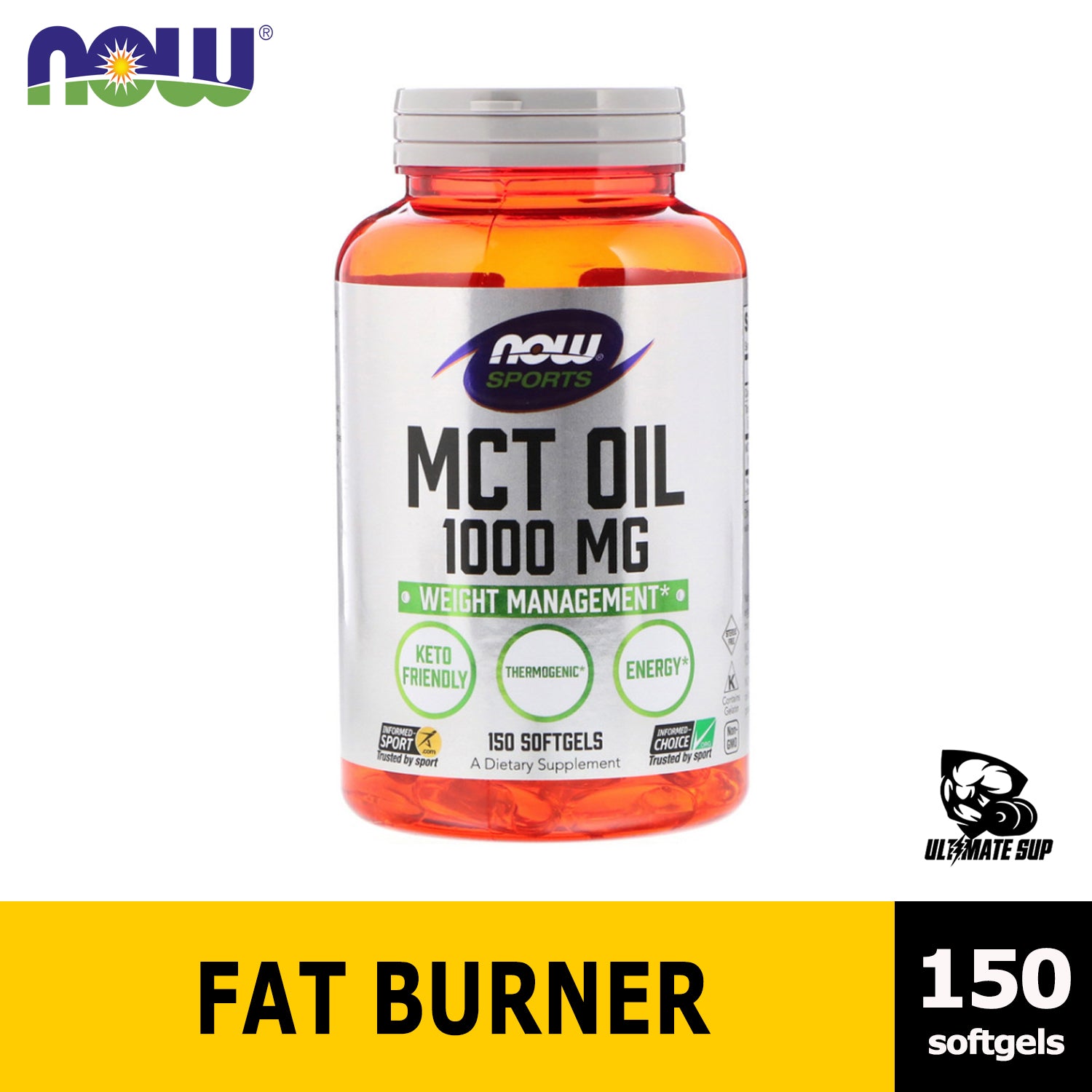 Now Foods, Sports, MCT Oil helps Weight Loss & Fat Burner from Coconut Oil 1000 mg, 150 Softgels - Ultimate Sup Singapore