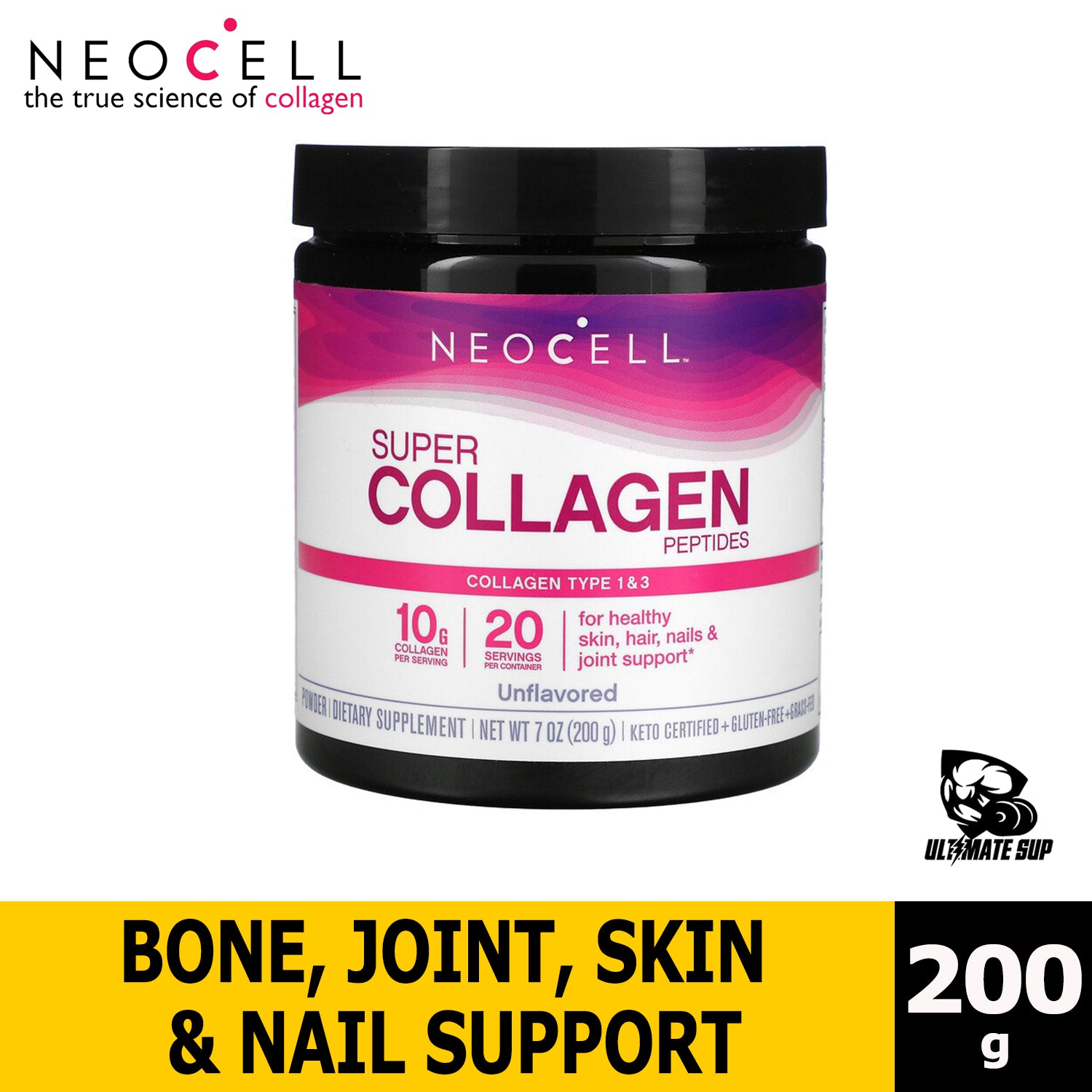 Neocell, Super Collagen, Type 1 & 3, 200g - Ultimate Sup Singapore