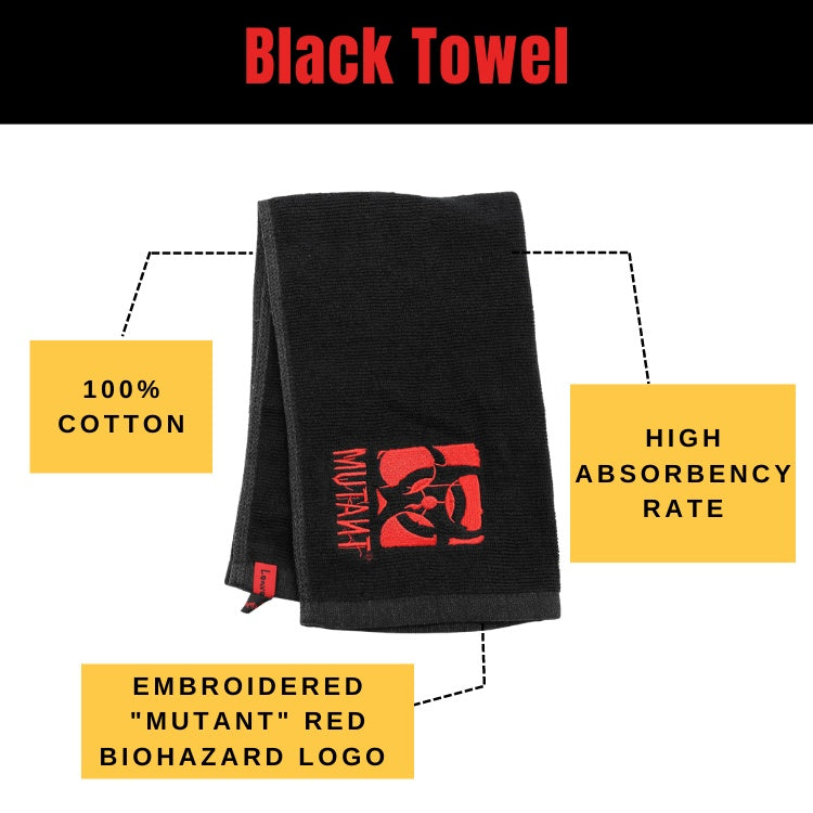 Mutant, Black Towel, Red Modified Biohazard Logo, 100% cotton - Ultimate Sup Singapore