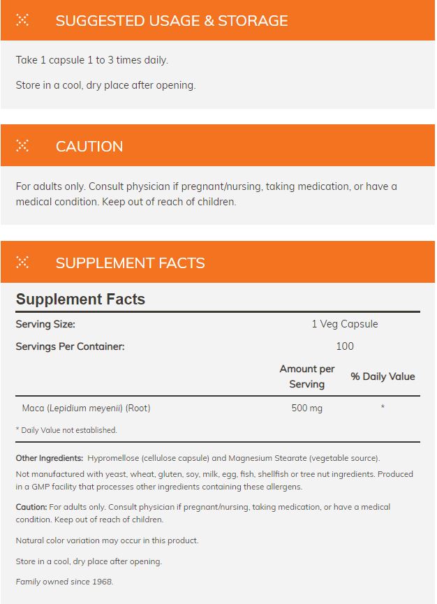 Now Foods, Maca, 500 mg, 250 Veg Capsules - Ultimate Sup Singapore