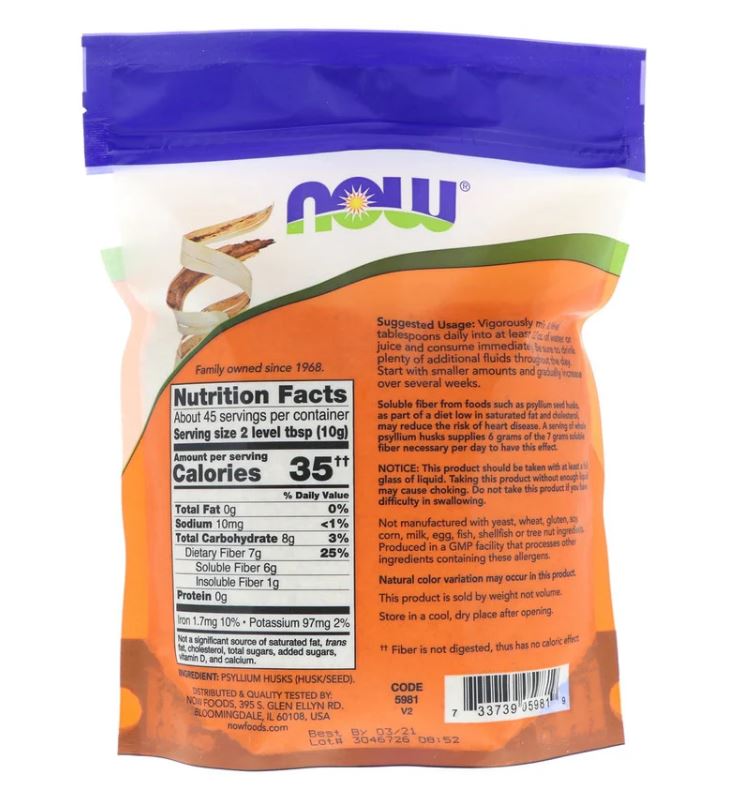 Now Foods | Whole Psyllium Husks| 454g - Ultimate Sup Singapore