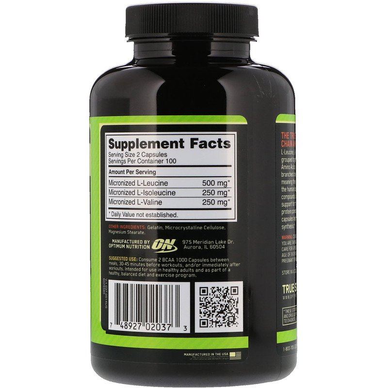Optimum Nutrition, BCAA 1000 Caps, 200-400 Caps - Ultimate Sup Singapore
