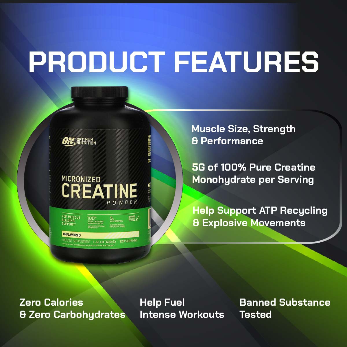 Optimum Nutrition, Micronized Creatine Powder, 60-240 sers - Ultimate Sup Singapore