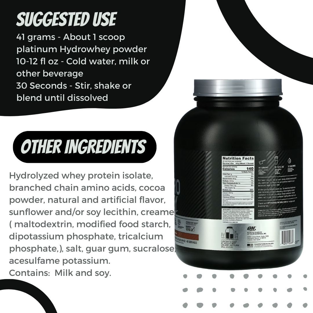 Optimum Nutrition, Platinum Hydro Whey, 1.8-3.61 lbs - Ultimate Sup Singapore